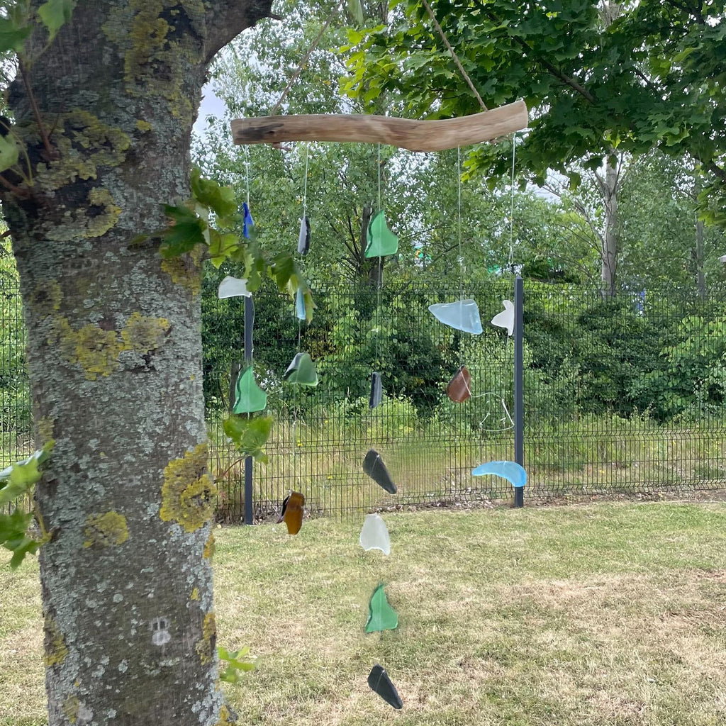 Carillon éolien en verre recyclé - Cinq cordes - Multi