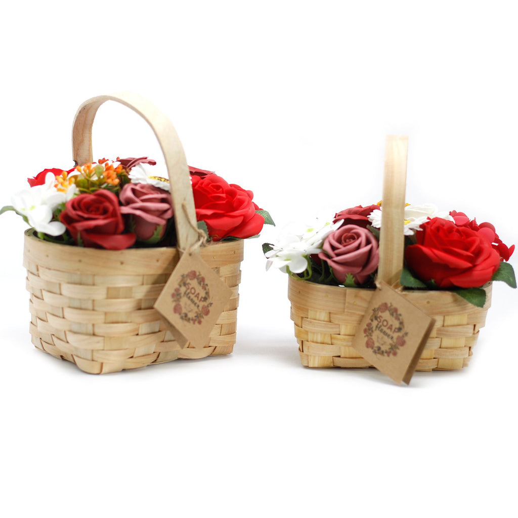 Bouquet en panier d'osier - grand rouge