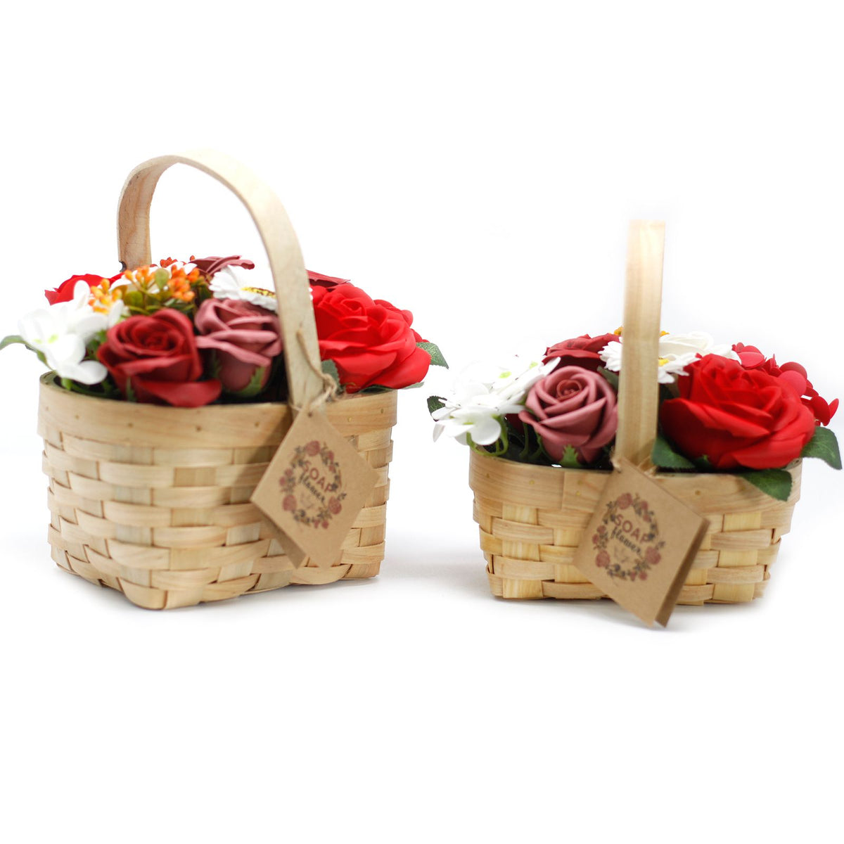Bouquet en panier d'osier - grand rouge