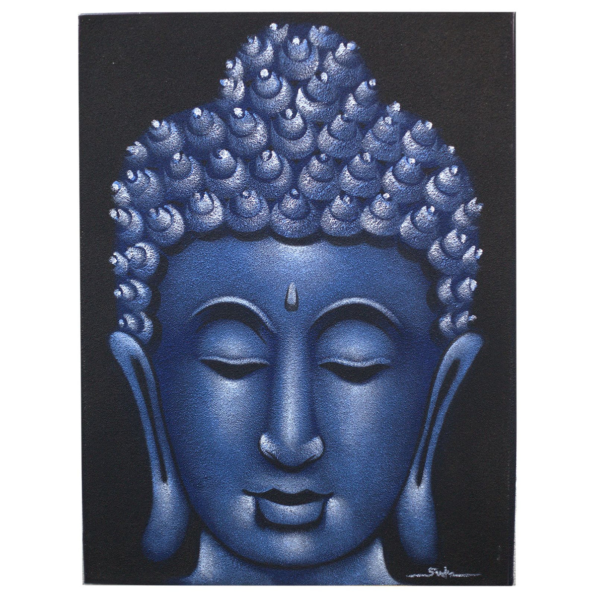 Peinture de Bouddha - Finition sable et bleu