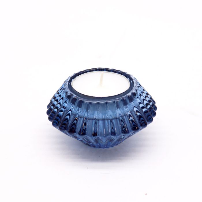 Bougeoir réversible à motif floral pour bougie de table/thé - Bleu