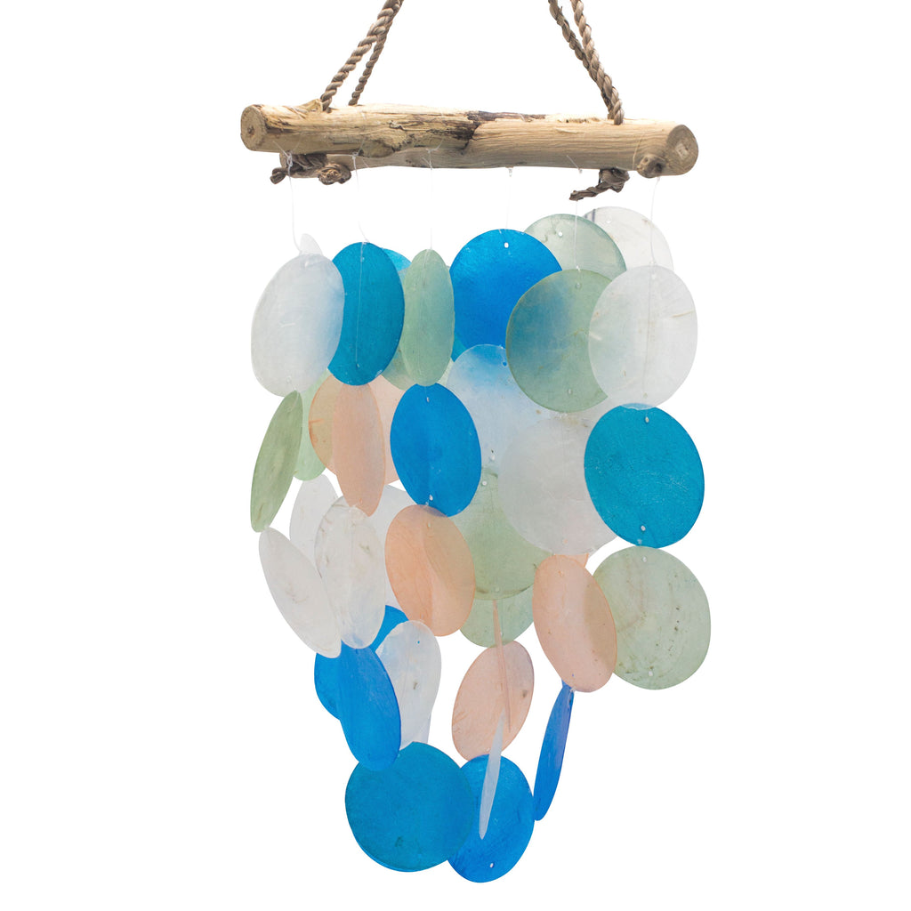 Carillon éolien en bois - Croix - Bleu et perle