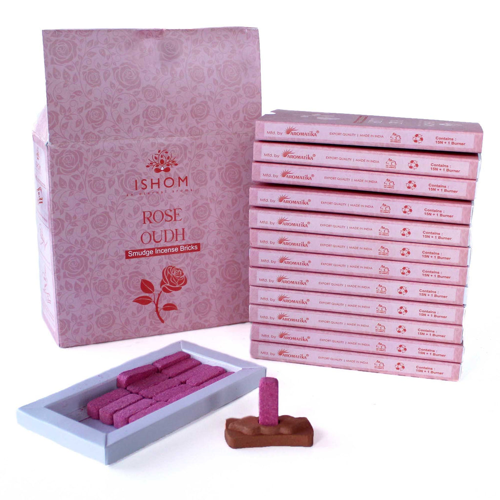 Lot de 15 briquettes d'encens naturelles et brûleur - Bois de rose
