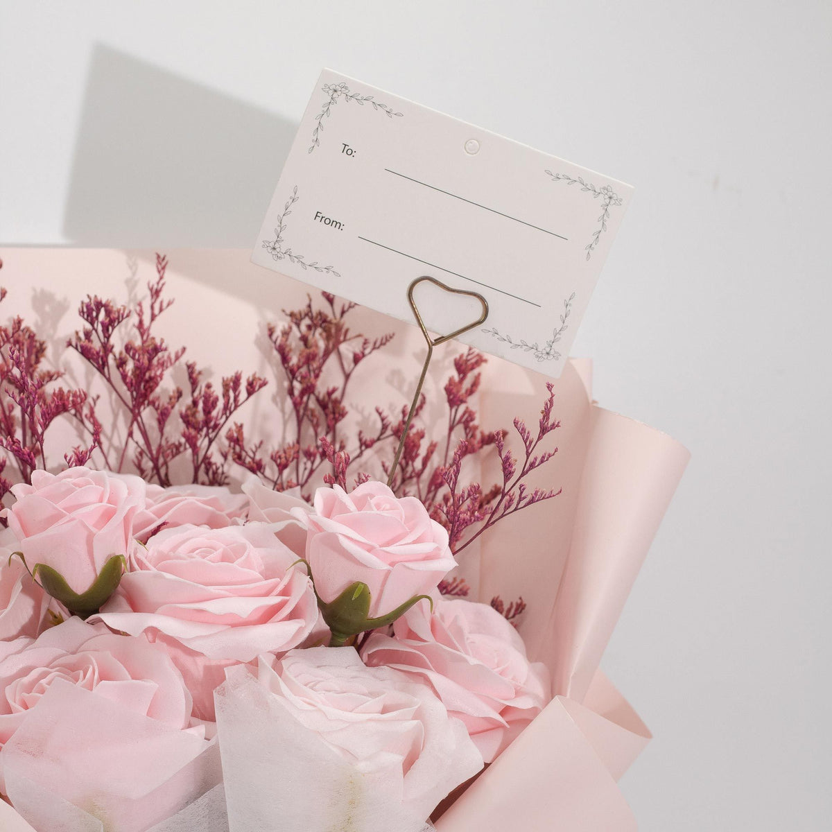 Grand bouquet de roses roses - L'amour est éternel - Carte cadeau