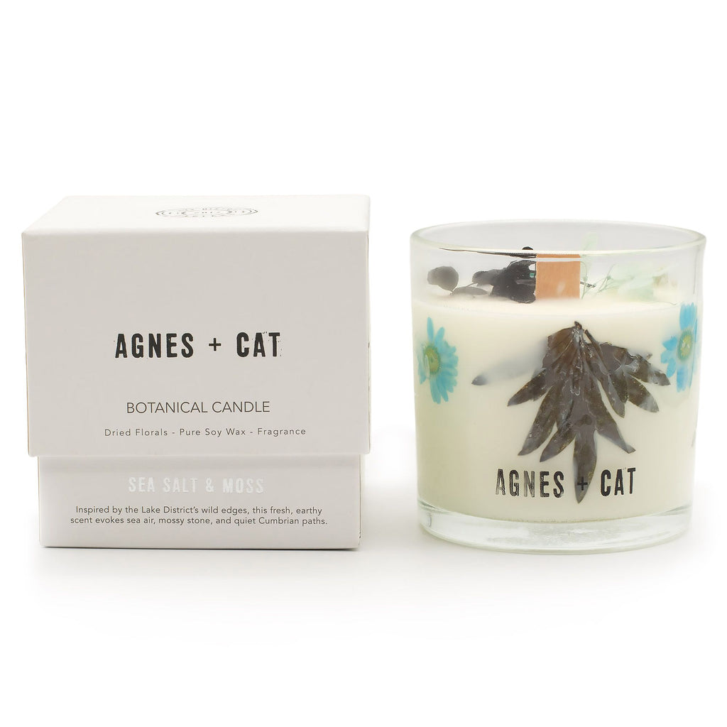 Bougie botanique en cire de soja – Sel marin et mousse – Agnes + Cat