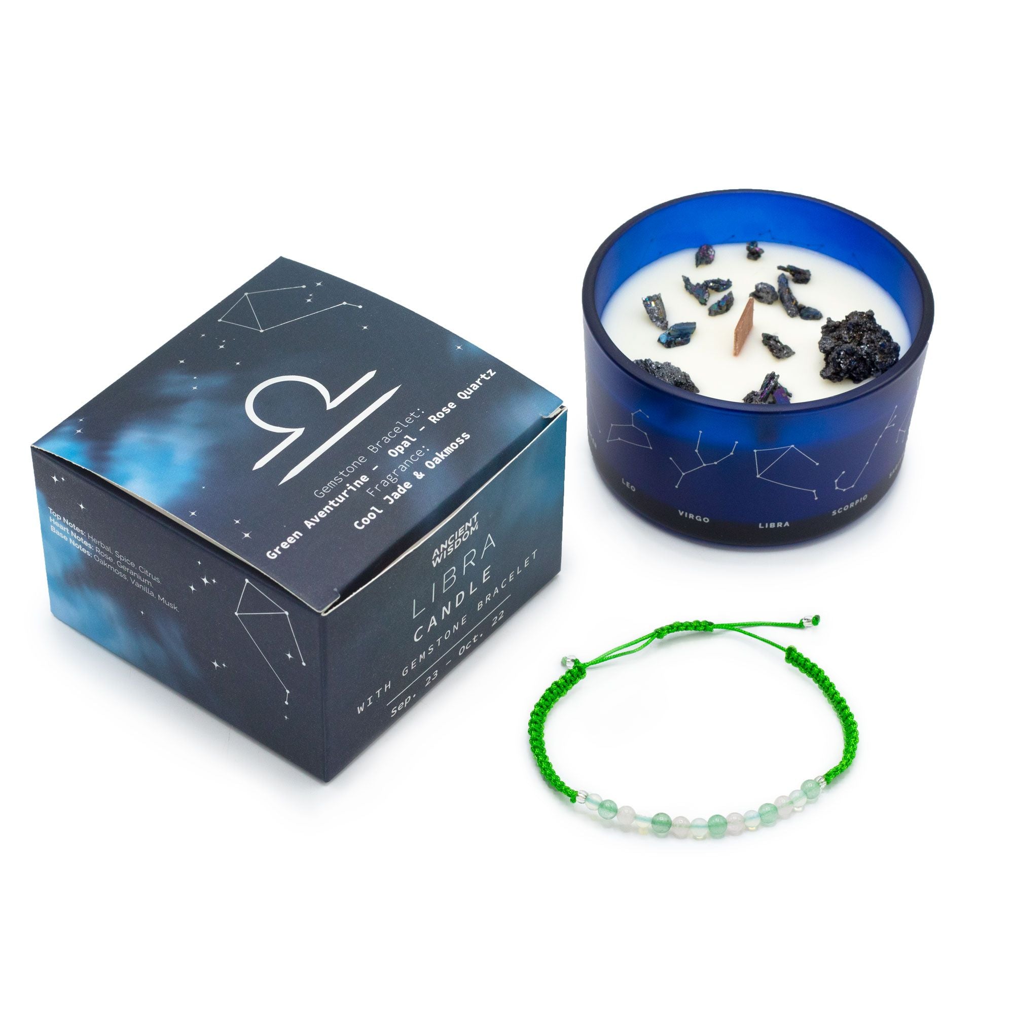 Bougie cristal du zodiaque avec bracelet en pierre précieuse - Balance