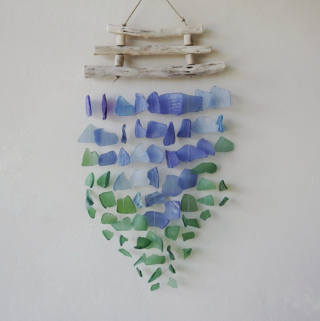 Carillon éolien en verre recyclé - Bleu et vert
