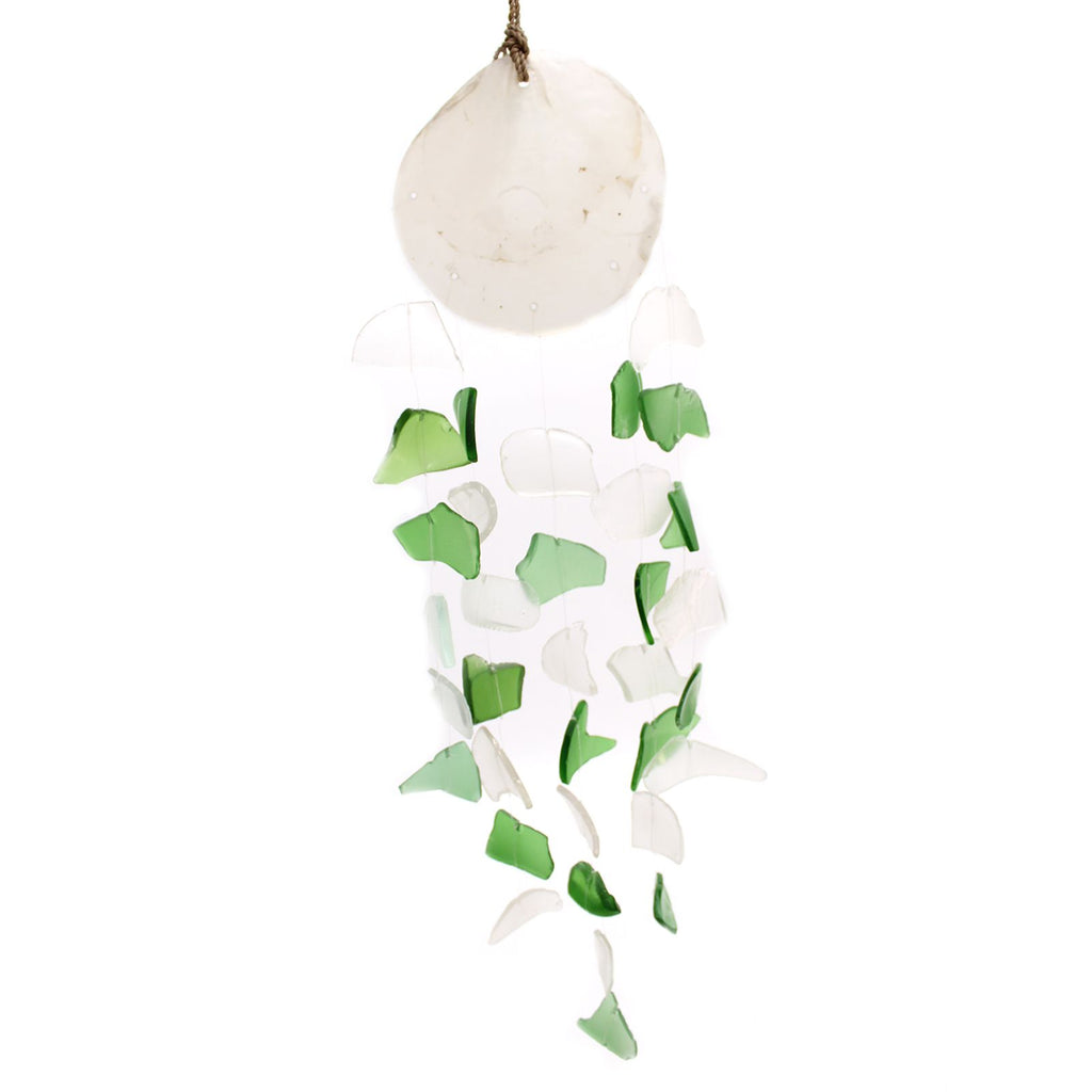 Carillon éolien en verre recyclé - Vert et blanc