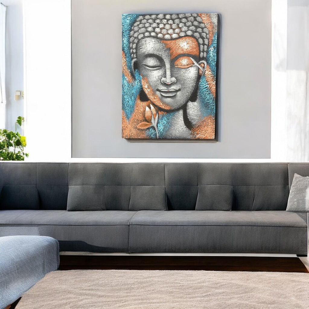 Tableau de Bouddha - Fleur en argent et or rose