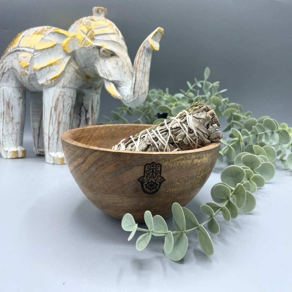 Bol en bois pour offrandes et rituels - Hamsa - 13 x 7 cm