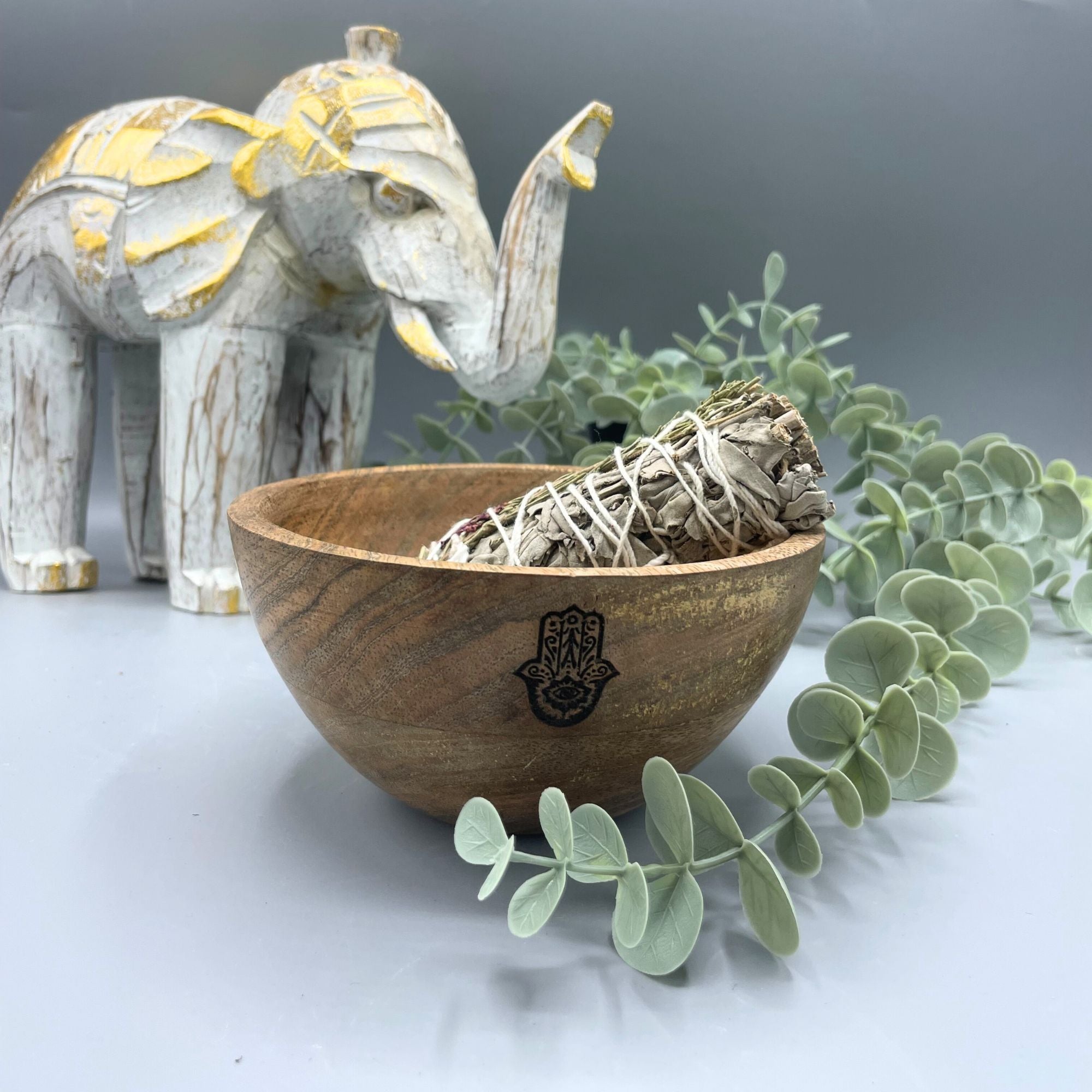 Bol en bois pour offrandes et rituels - Hamsa - 13 x 7 cm