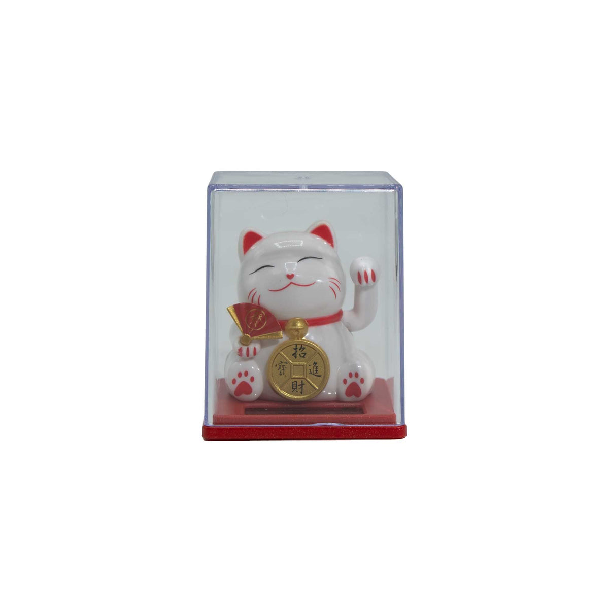 Mini chat porte-bonheur solaire en boîte - Blanc