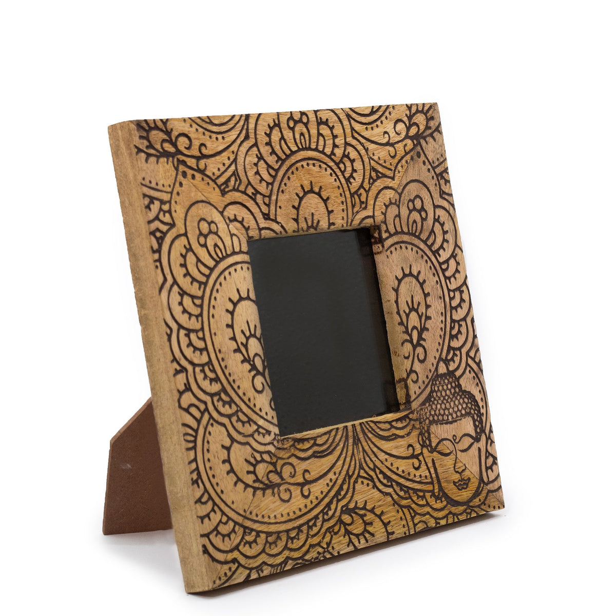 Petit cadre en bois de manguier (pour 10x10cm) 20x20x2cm - Bouddha noir