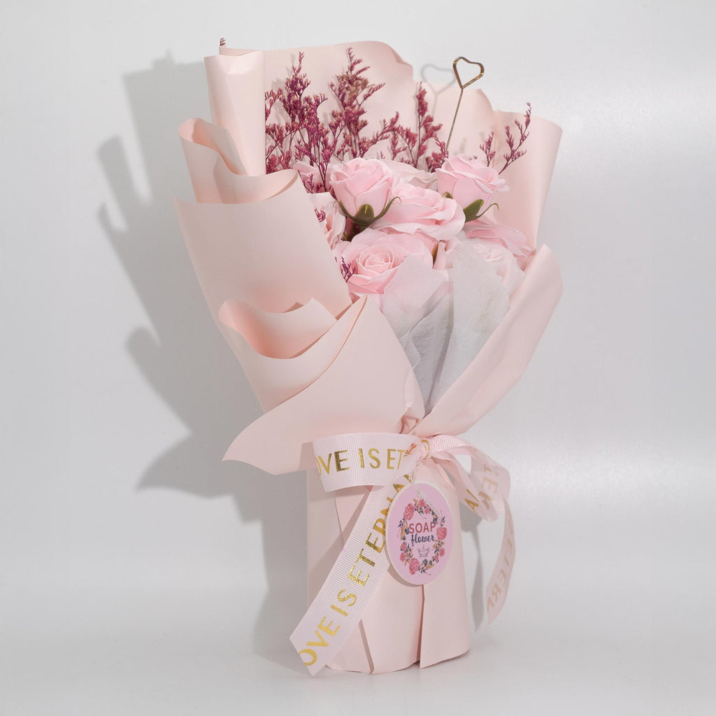 Grand bouquet de roses roses - L'amour est éternel - Carte cadeau