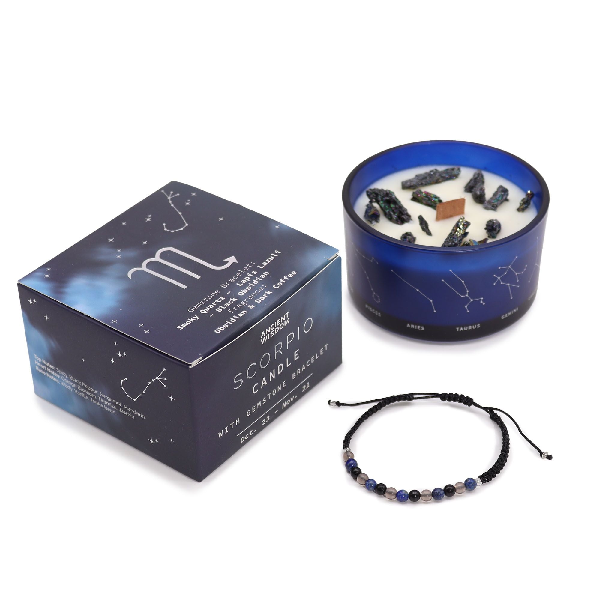 Bougie en cristal du zodiaque avec bracelet en pierre précieuse - Scorpion