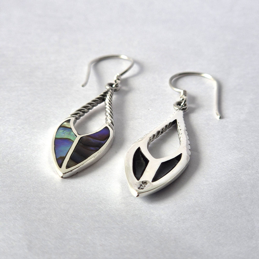 Boucles d'oreilles coquillage et argent - Pointe de lance - Abalone