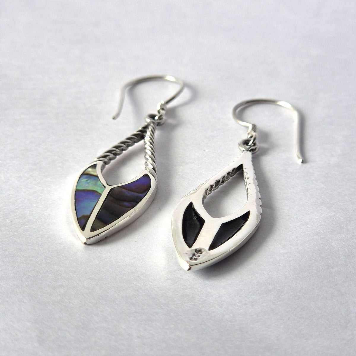 Boucles d'oreilles coquillage et argent - Pointe de lance - Abalone