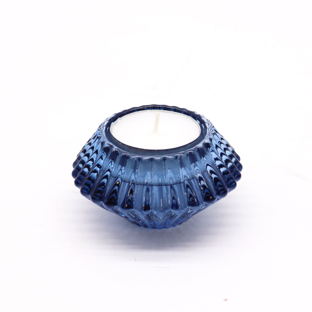 Bougeoir réversible à motif floral pour bougie de table/thé - Bleu