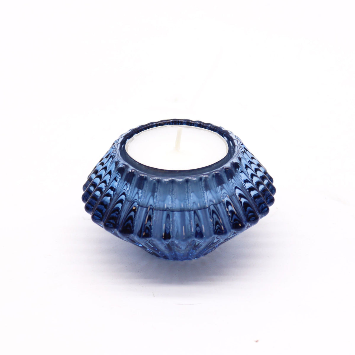 Bougeoir réversible à motif floral pour bougie de table/thé - Bleu