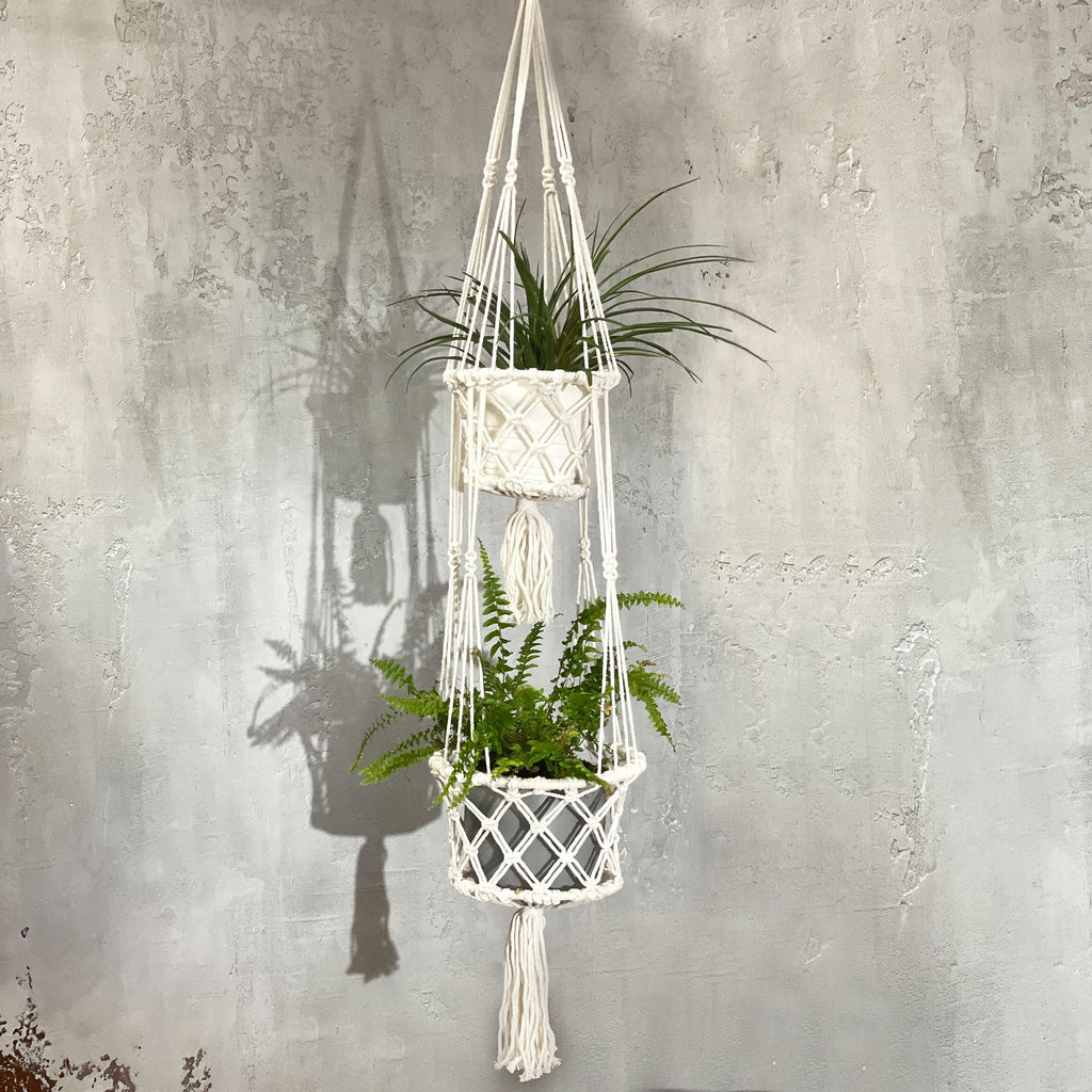 Jardinière en macramé double