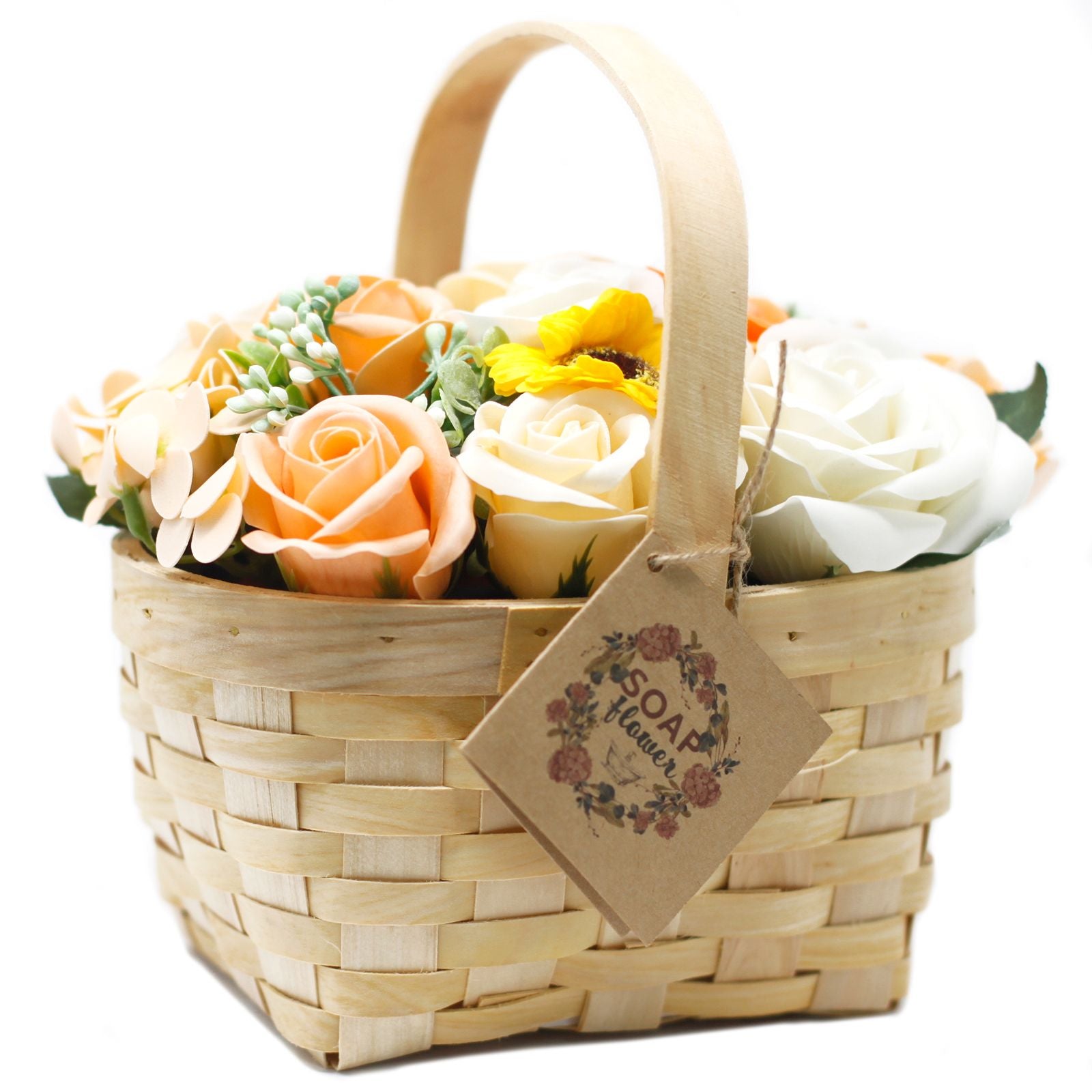 Bouquet dans un panier en osier - grande orange