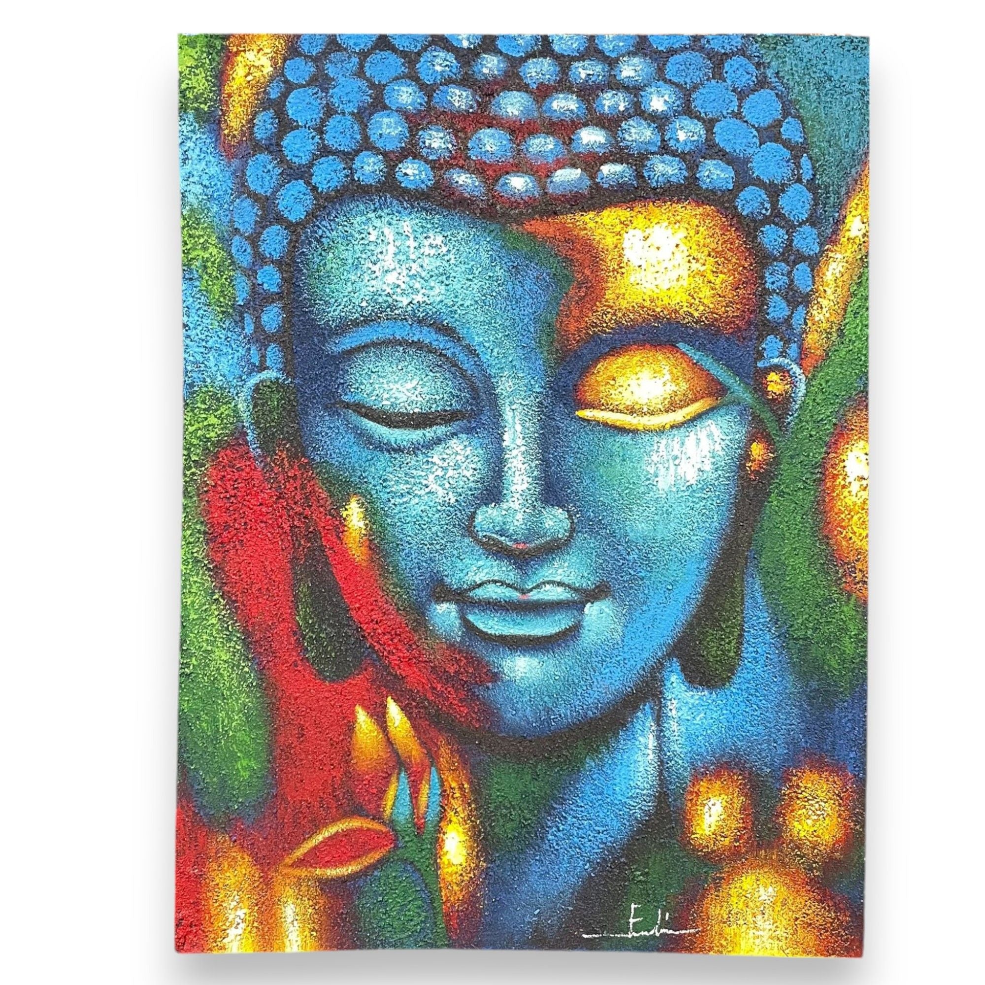Peinture de Bouddha - Fleur bleue et or