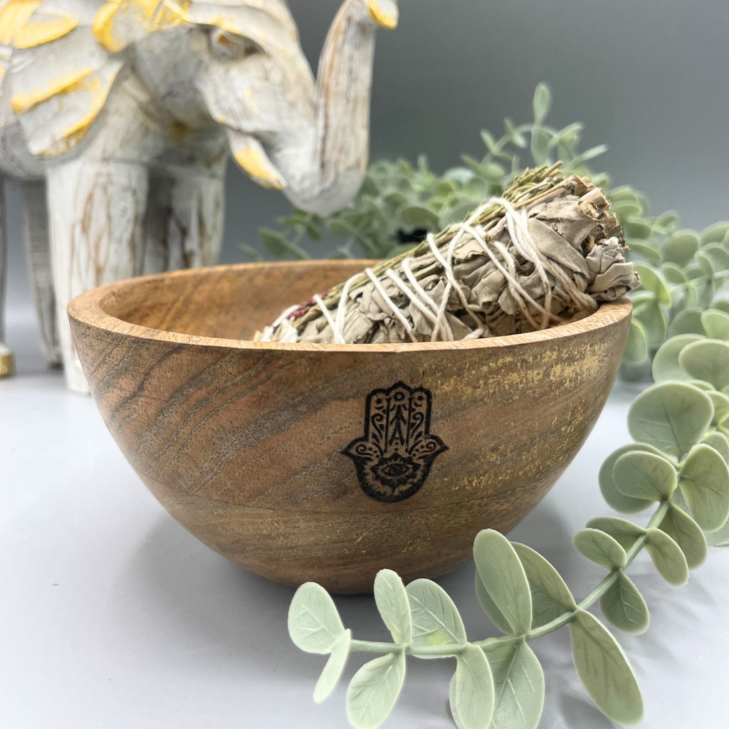 Bol en bois pour offrandes et rituels - Hamsa - 13 x 7 cm