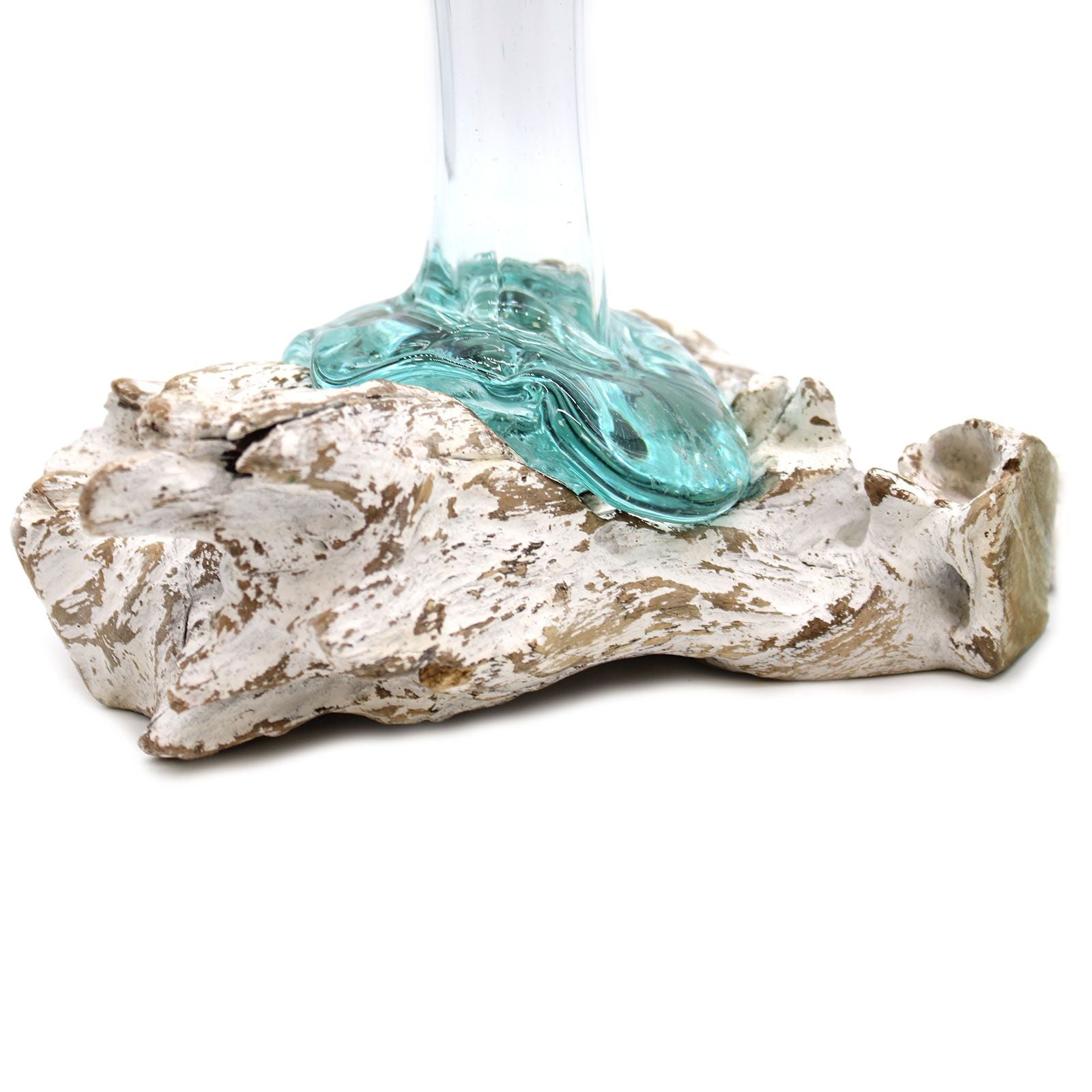 Vase en verre fusionné sur bois blanchi - Taille moyenne