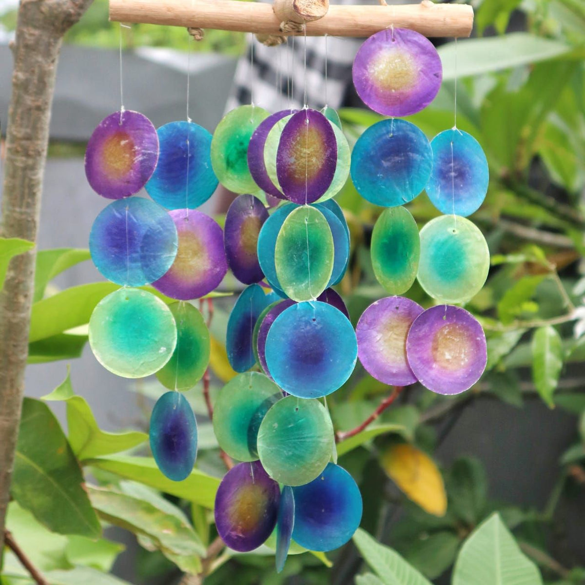 Carillon éolien en bois - Croix - Vert et violet