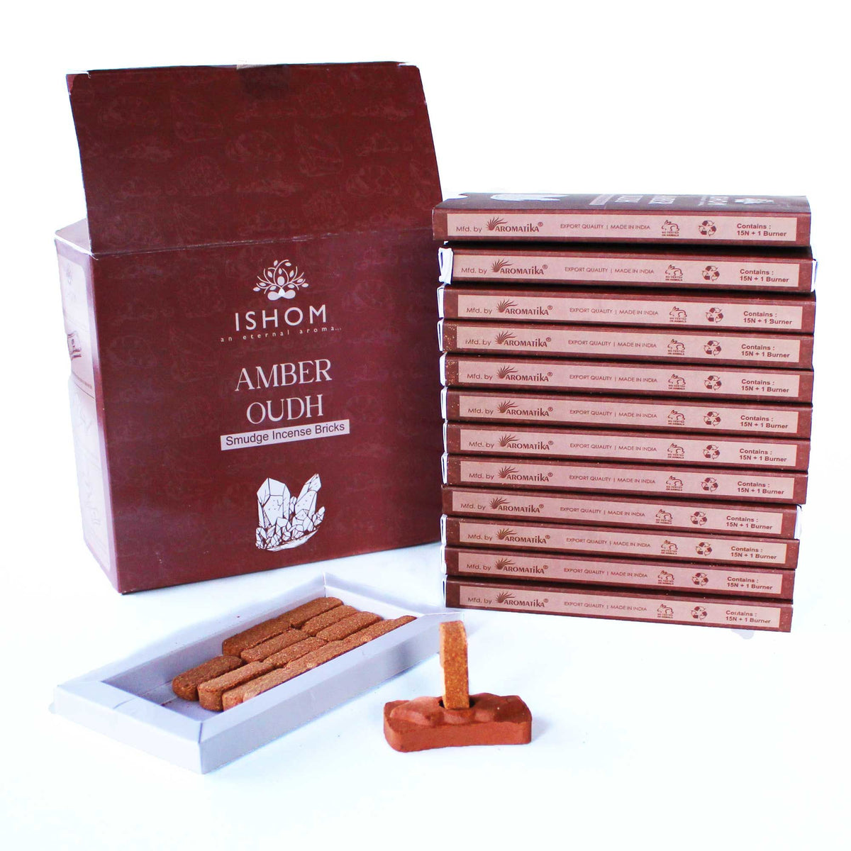 Lot de 15 briquettes d'encens naturelles et brûleur - Bois d'ambre