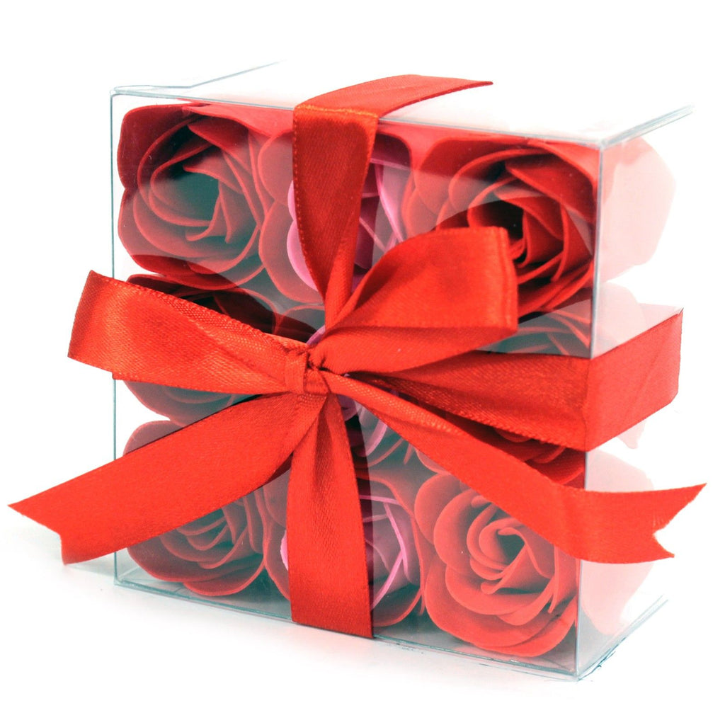 Lot de 9 fleurs en savon - Roses rouges