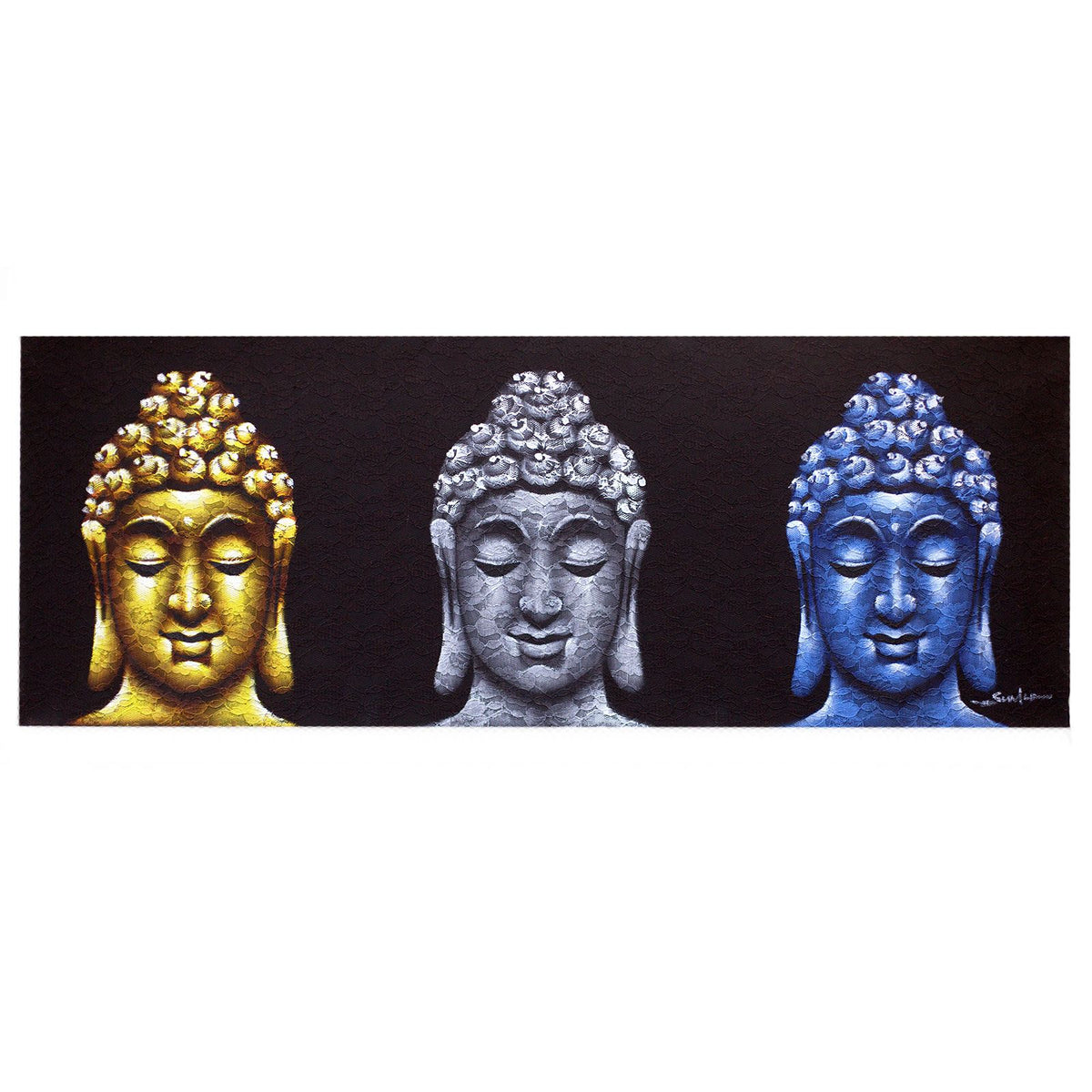Peinture de Bouddha - Trois têtes noires