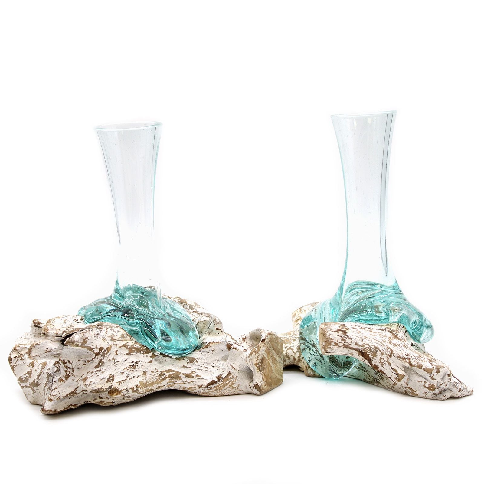 Vase en verre fusionné sur bois blanchi - Taille moyenne