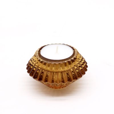 Bougeoir réversible à motif floral pour bougie de table/thé - Ambre