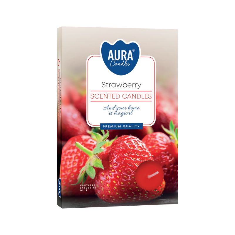 Lot de 6 bougies parfumées à la fraise (1x).