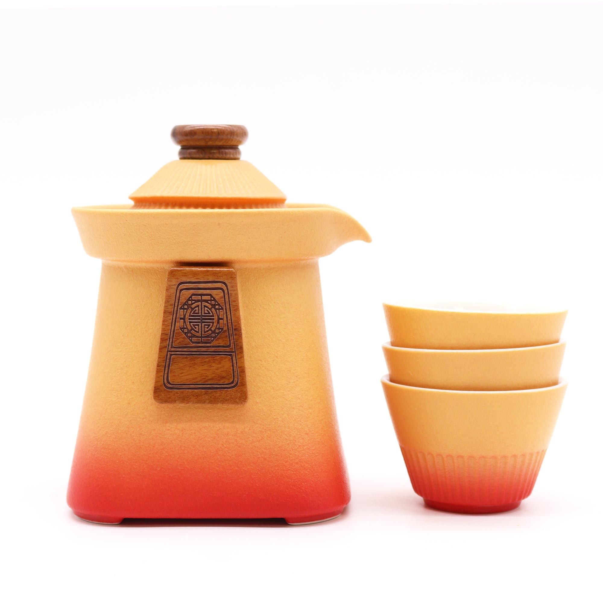Théière et service à thé Temple - Orange terre