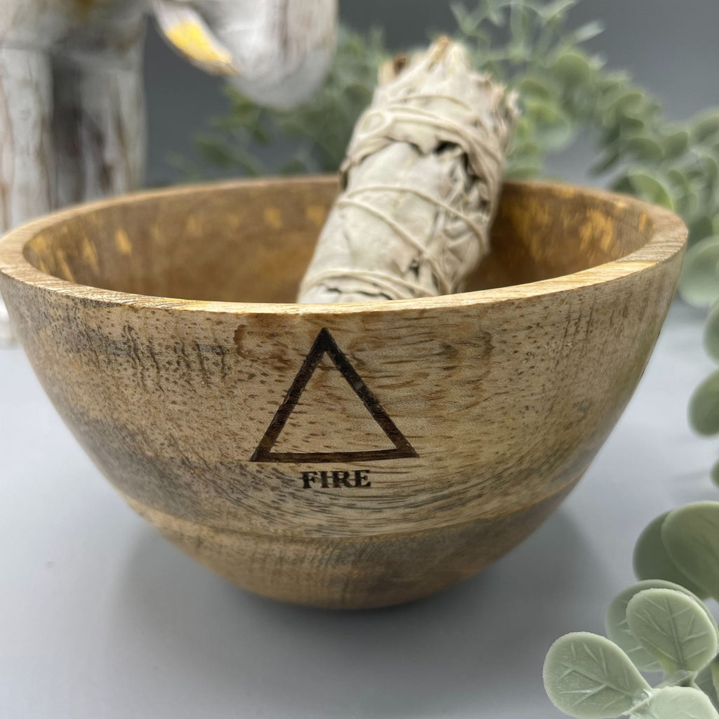 Bol en bois pour offrandes et rituels - Les quatre éléments - 11 x 7 cm