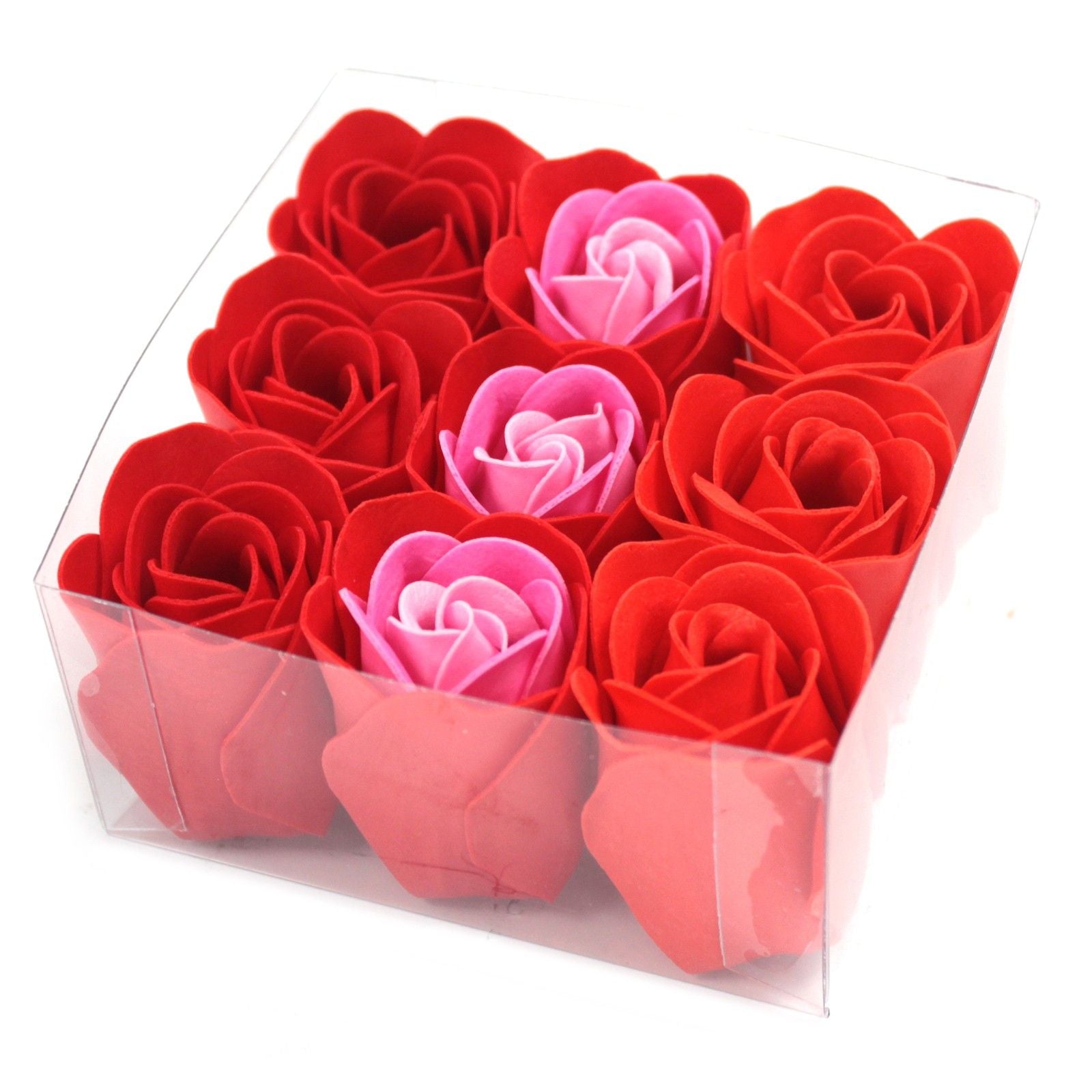 Lot de 9 fleurs en savon - Roses rouges