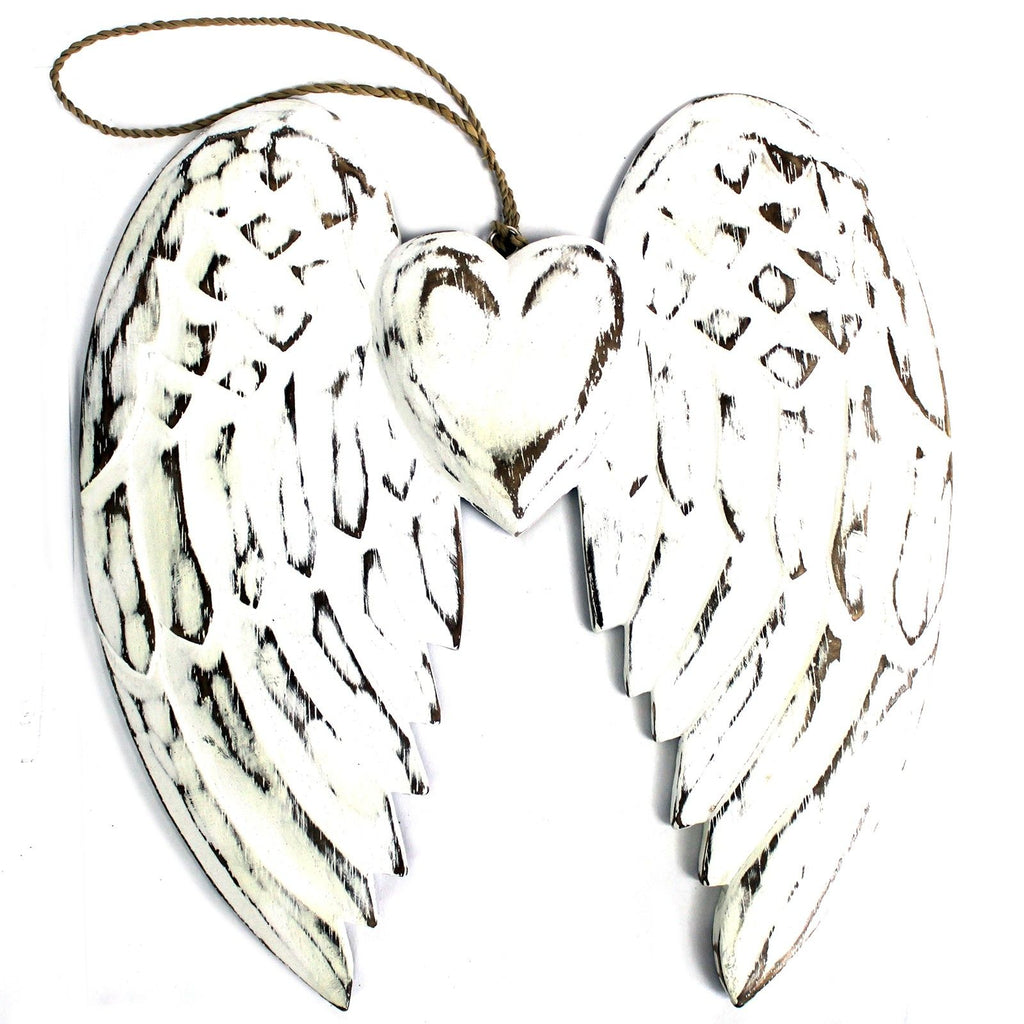 Aile d'ange double et cœur faits main - 24 cm