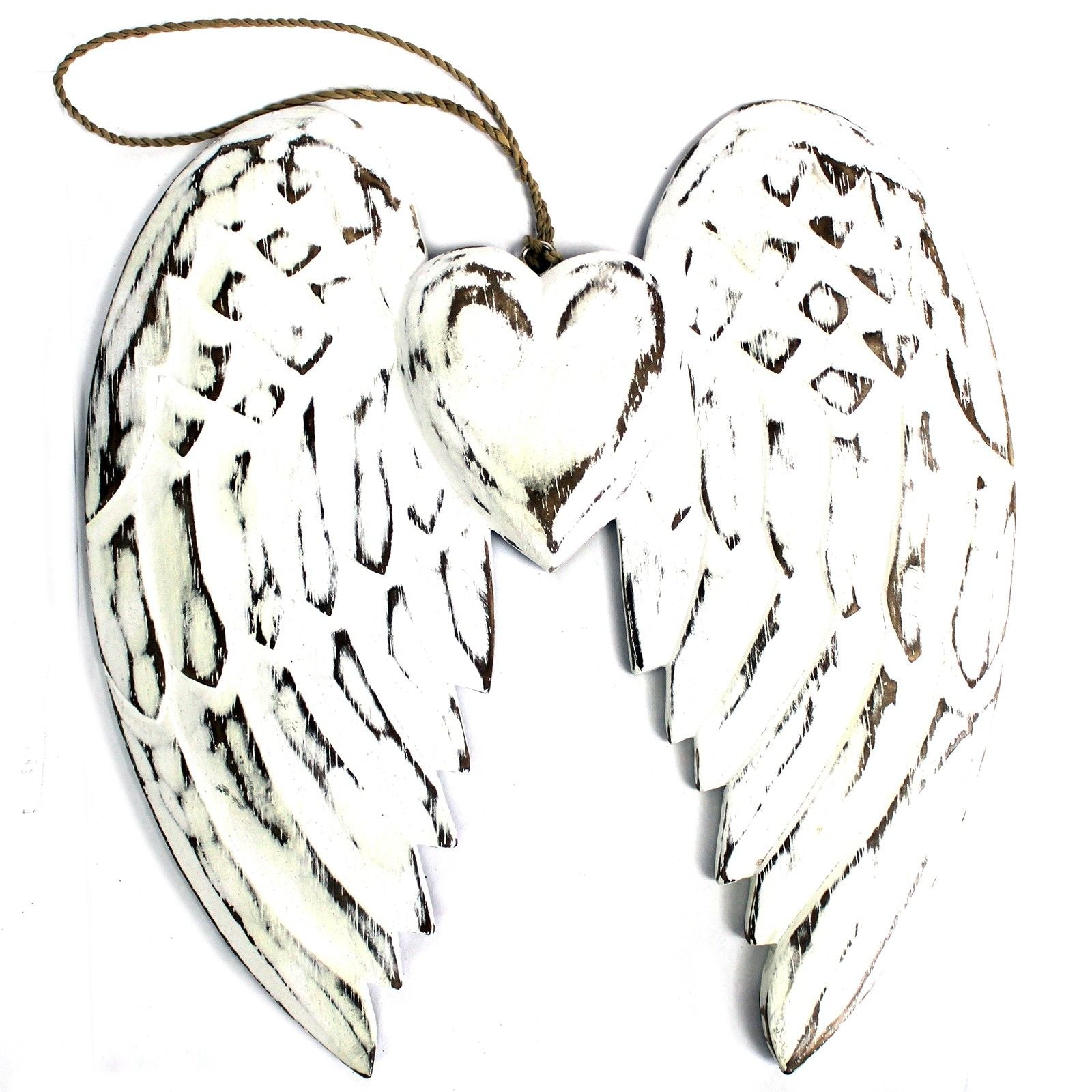 Aile d'ange double et cœur faits main - 24 cm
