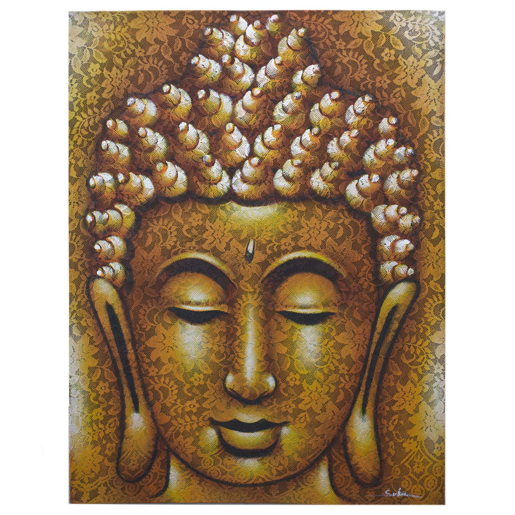 Peinture de Bouddha - Détail en brocart doré