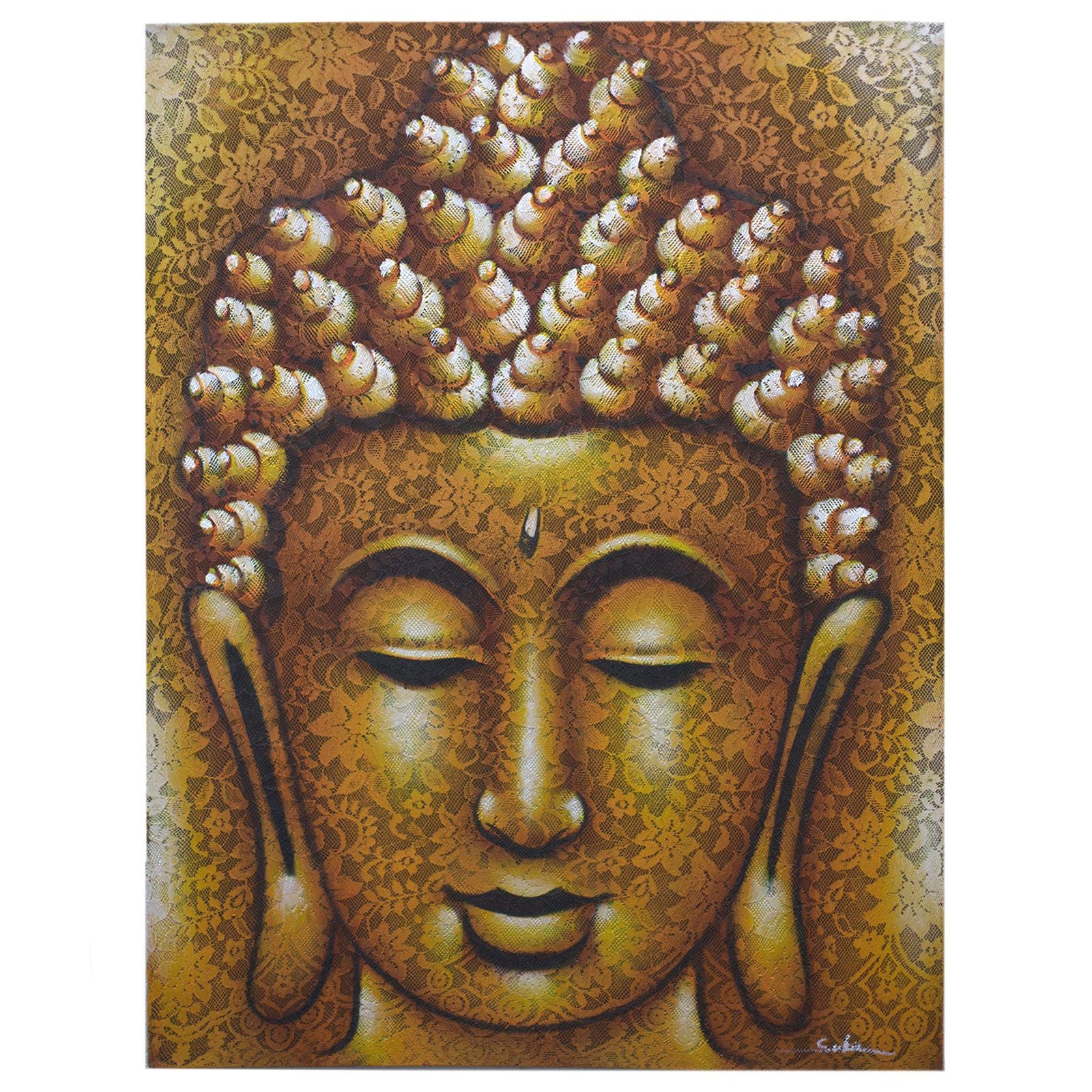 Peinture de Bouddha - Détail en brocart doré
