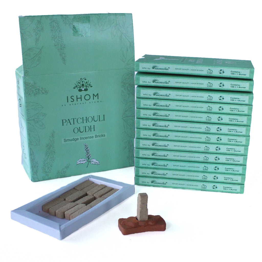 Lot de 15 briquettes d'encens naturel et brûleur - Bois de patchouli