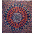 Couette double en coton + tenture murale - Mandala Paon - Bleu