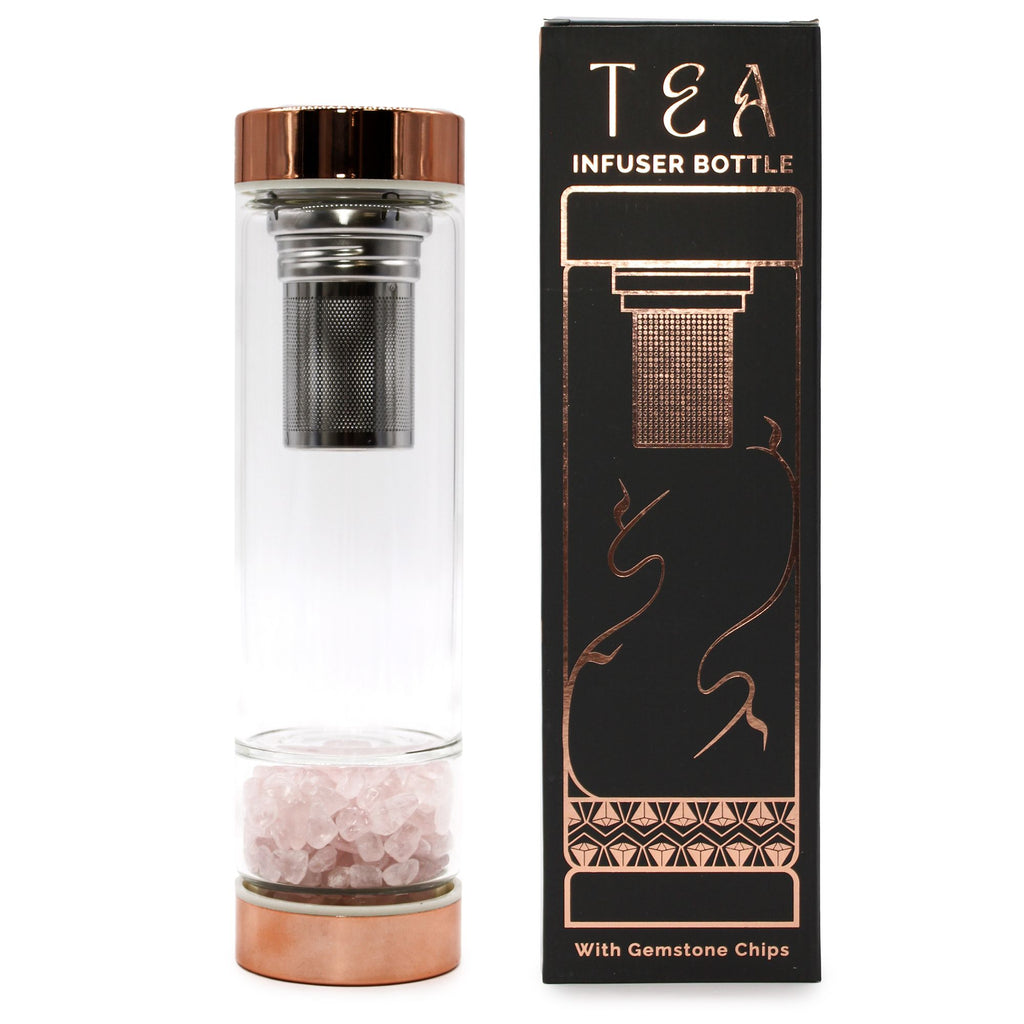 Bouteille de thé en verre - or rose - quartz rose