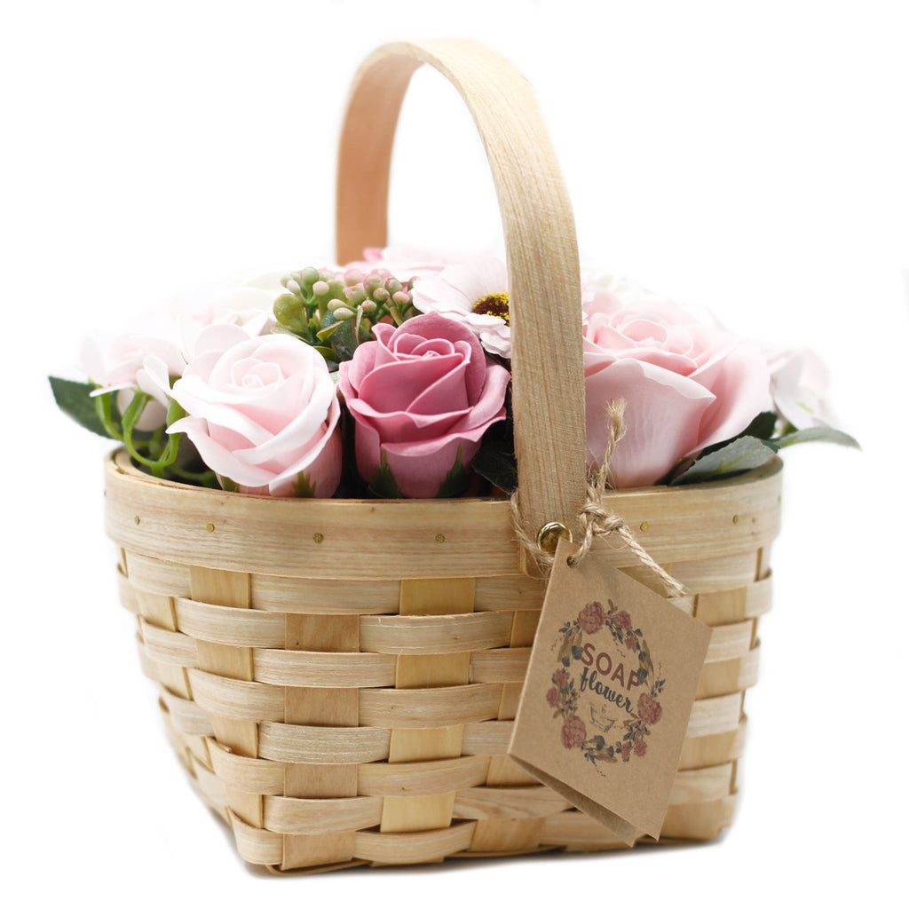 Bouquet en panier d'osier - grande rose