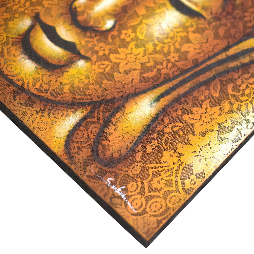 Peinture de Bouddha - Détail en brocart doré