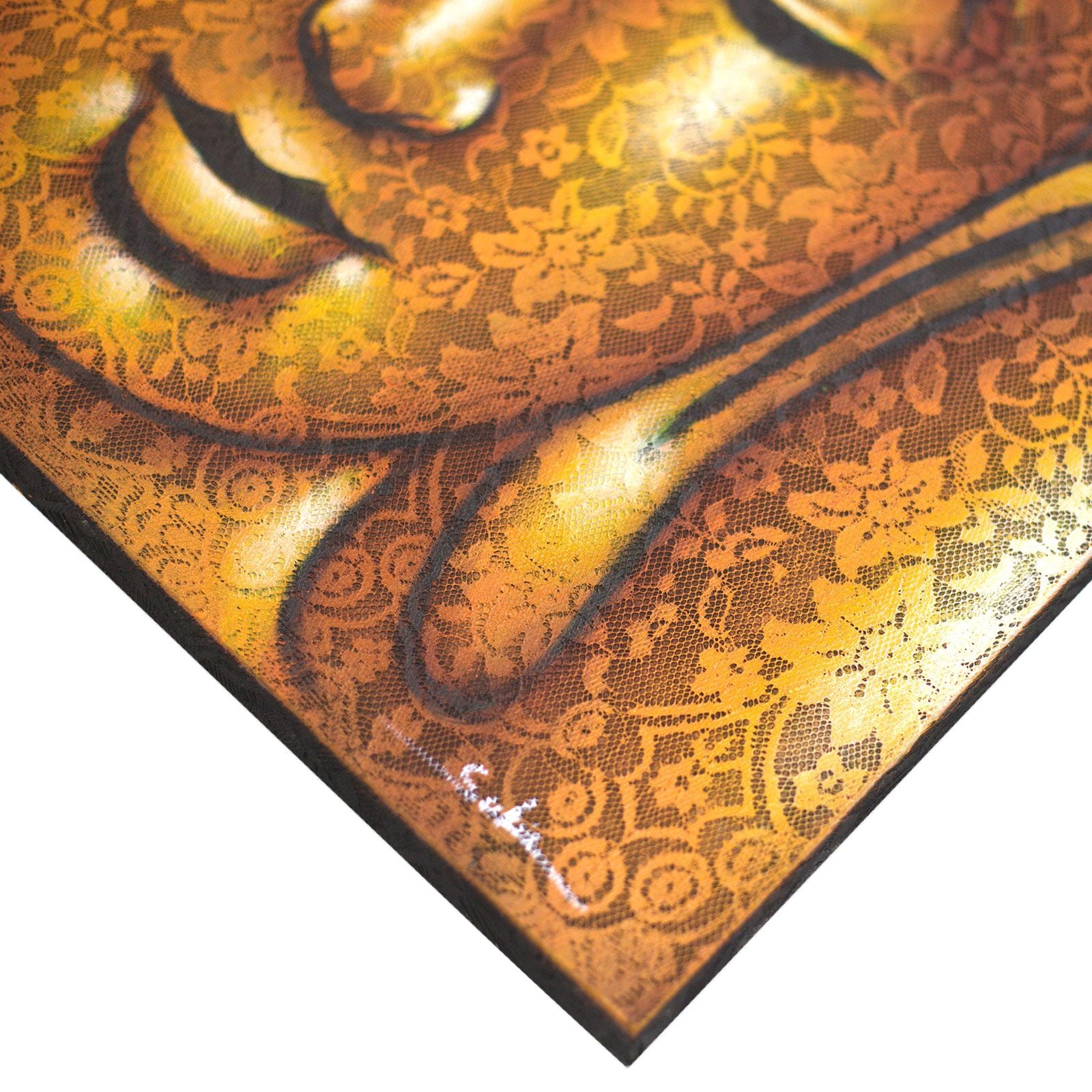 Peinture de Bouddha - Détail en brocart doré