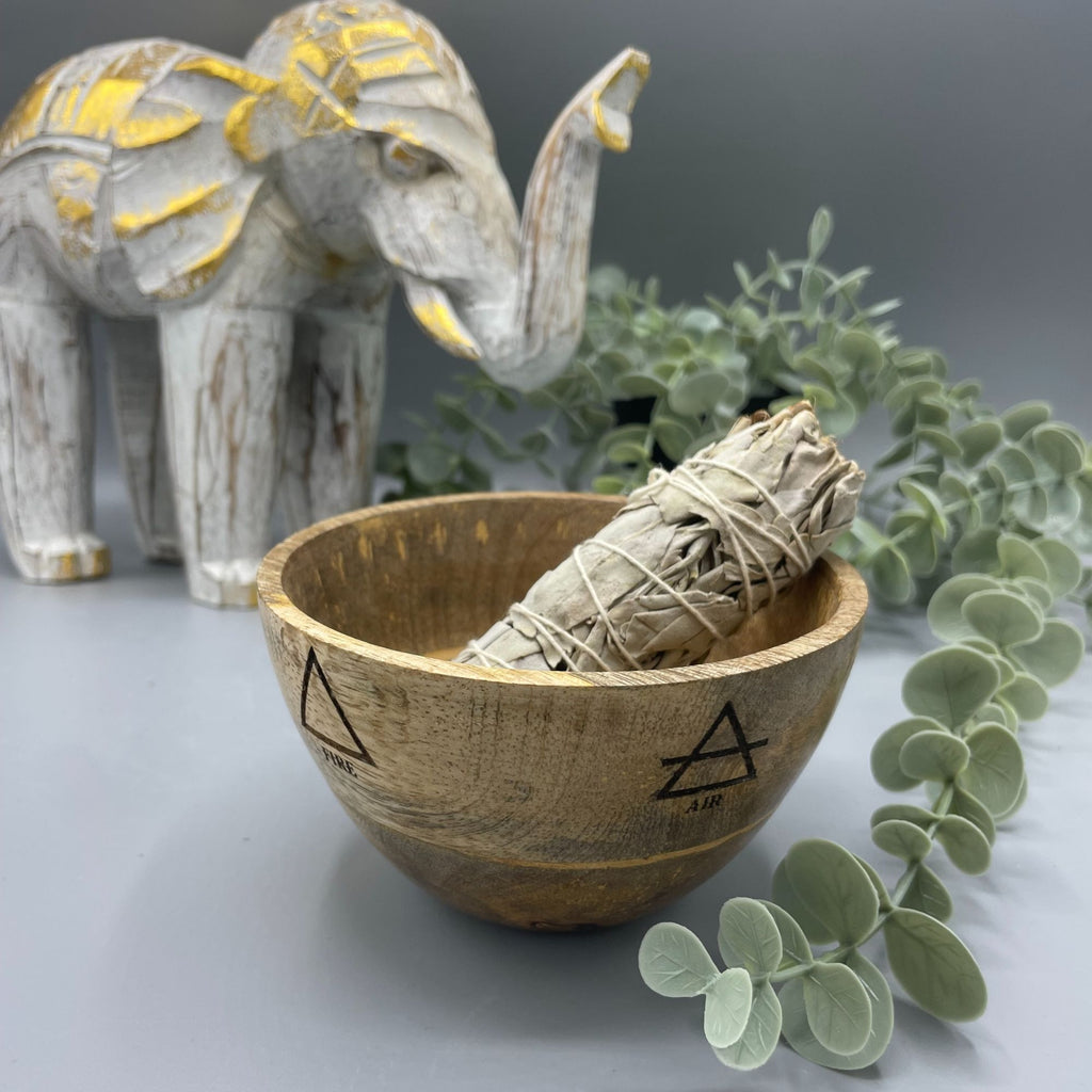 Bol en bois pour offrandes et rituels - Les quatre éléments - 11 x 7 cm