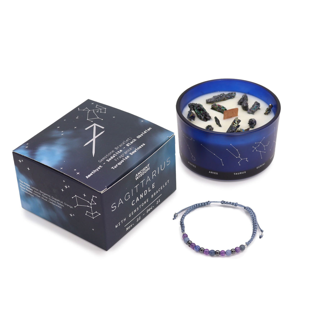 Bougie en cristal du zodiaque avec bracelet en pierre précieuse - Sagittaire